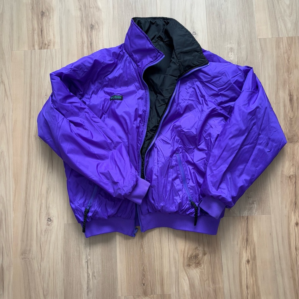Vintage Columbia Men's XL Reversible Bomber Insulated Nylon Black Purple